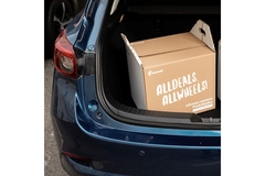 Cardboard box in car booth